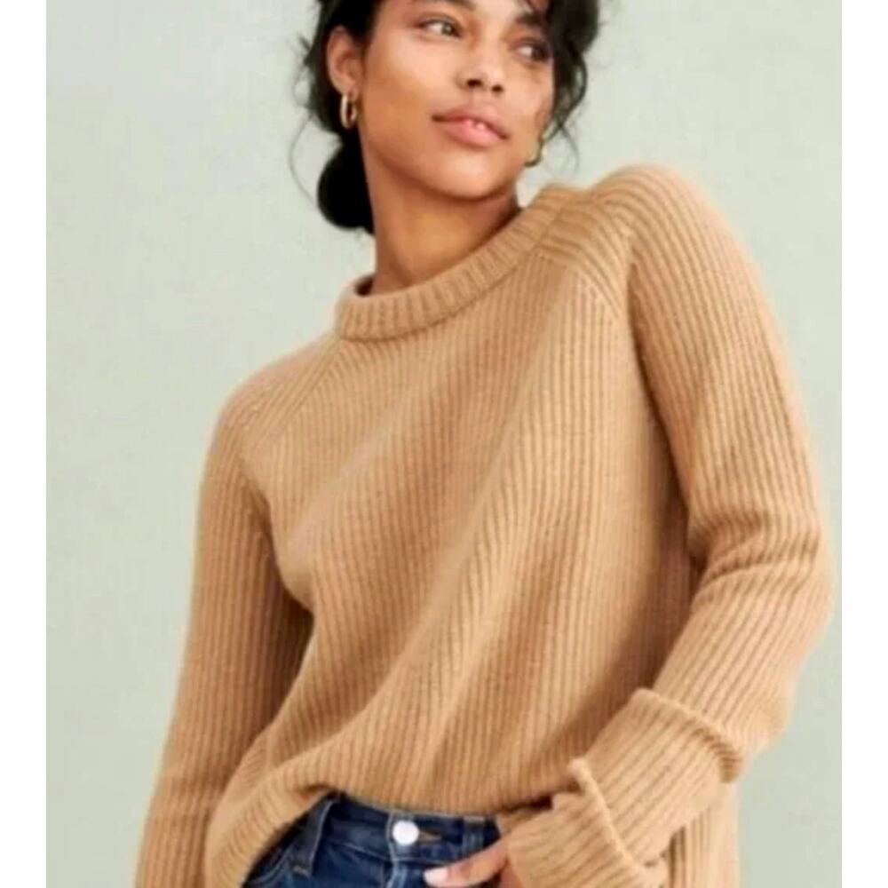 Jenni Kayne XS Iconic 100% CASHMERE Fisherman Sweater $425 Camel Brown Tan